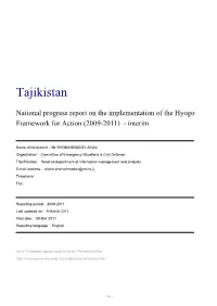 Tajikistan: National Progress Report on the Implementation of Hyogo