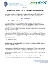 All Electronic Tolling (AET): Frequently Asked Questions