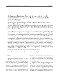 Evaluation of Antimicrobial Activity and Activity on the Autonomic Nervous