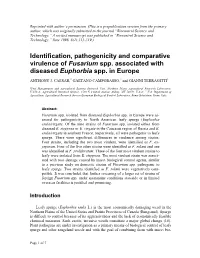 Identification, Pathogenicity and Comparative Virulence of Fusarium Spp
