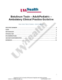 UW Health Guidelines for the Use of Botulinum Toxin