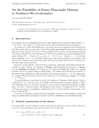 On the Possibility of Faster-Than-Light Motions in Nonlinear Electrodynamics