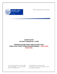 Support Staff Vacancy Bulletin No. 2/2020 Institution Based Public