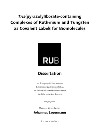 Tris(Pyrazolyl)Borate-Containing Complexes of Ruthenium and Tungsten As Covalent Labels for Biomolecules