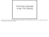 Universal Language in the 17Th Century