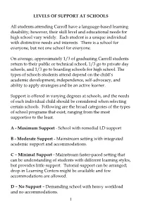 1 LEVELS of SUPPORT at SCHOOLS All Students Attending Carroll Have a Language-Based Learning Disability; However, Their Skill Le