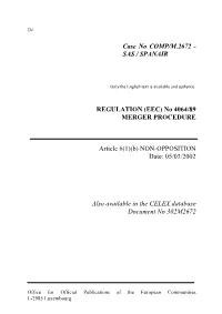 Case No COMP/M.2672 - SAS / SPANAIR