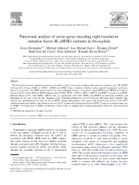 Functional Analysis of Seven Genes Encoding Eight Translation Initiation Factor 4E (Eif4e) Isoforms in Drosophila