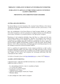 Thematic Compilation of Relevant Information Submitted
