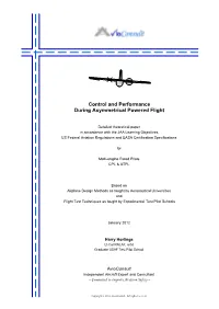 Control and Performance During Asymmetrical Powered Flight