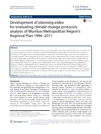 Development of Planning Index for Evaluating Climate Change Protocols: Analysis of Mumbai Metropolitan Region's Regional Plan