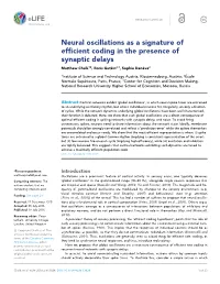 Neural Oscillations As a Signature of Efficient Coding in the Presence of Synaptic Delays Matthew Chalk1*, Boris Gutkin2,3, Sophie Dene` Ve2