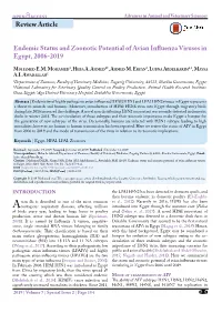 Review Article Endemic Status and Zoonotic Potential of Avian