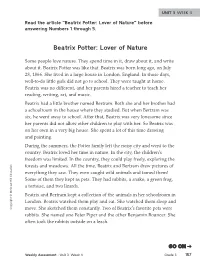 Beatrix Potter: Lover of Nature” Before Answering Numbers 1 Through 5