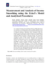 Measurement and Analysis of Income Smoothing Using the Eckel's Model