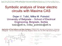 Symbolic Analysis of Linear Electric Circuits with Maxima