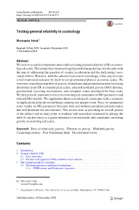 Testing General Relativity in Cosmology