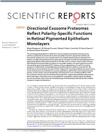 Directional Exosome Proteomes Reflect Polarity-Specific Functions in Retinal Pigmented Epithelium Monolayers