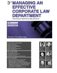 MANAGING an EFFECTIVE CORPORATE LAW DEPARTMENT Positioning Your Department for Peak Performance
