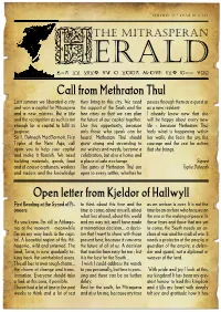 Open Letter from Kjeldor of Hallwyll Call From
