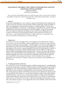 Why Lutheran Christology Does Not Lead to Kenoticism Or Divine Passibility Stephen R