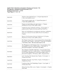 Digital State Publications Depository Shipping List Number 106 Monographs Cataloged During November 2016 Distributed December 1, 2016 Total Titles 21 + 16 + 19