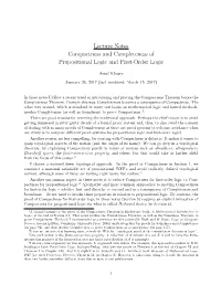 Lecture Notes Compactness and Completeness of Propositional Logic and First-Order Logic
