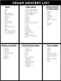 Vegan Grocery List