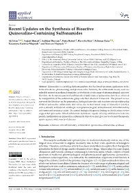 Recent Updates on the Synthesis of Bioactive Quinoxaline-Containing Sulfonamides