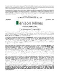 DENISON MINES CORP. up to US$20,000,000 of Common Shares