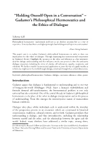 “Holding Oneself Open in a Conversation” – Gadamer's