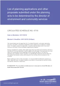 List of Planning Applications and Other Proposals Submitted Under the Planning Acts to Be Determined by the Director of Environment and Community Services