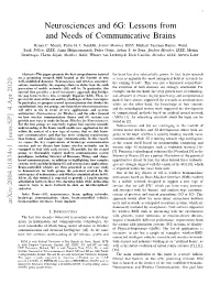 Neurosciences and 6G: Lessons from and Needs of Communicative Brains Renan C