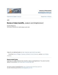 Review of Adam Sutcliffe, Judaism and Enlightenment