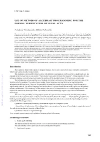 Use of Metods of Algebraic Programming for the Formal Verification of Legal Acts