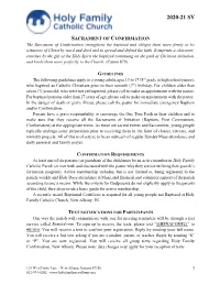 2020-21 Confirmation Schedule and Guidelines