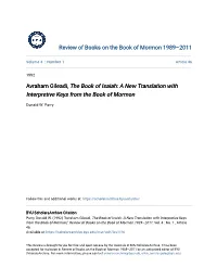 Avraham Gileadi, the Book of Isaiah: a New Translation with Interpretive Keys from the Book of Mormon