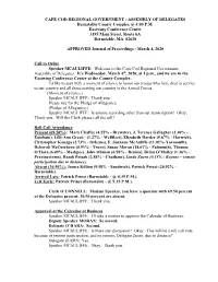 CAPE COD REGIONAL GOVERNMENT - ASSEMBLY of DELEGATES Barnstable County Complex @ 4:00 P.M