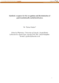 Synthetic Receptors for the Recognition and Discrimination of Post-Translationally Methylated Lysines
