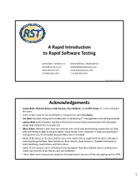 A Rapid Introduction to Rapid Software Testing