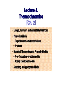 Lecture 4. Thermodynamics [Ch. 2]