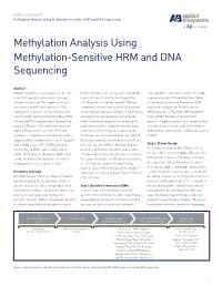 Methylation Analysis Using Methylation‑Sensitive HRM and DNA Sequencing