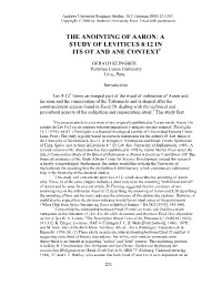 THE ANOINTING of AARON: a STUDY of LEVITICUS 8:12 in ITS OT and ANE Contextl
