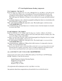 10 Grade English Summer Reading Assignments First Assignment