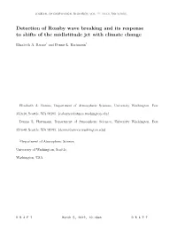 Detection of Rossby Wave Breaking and Its Response to Shifts of the Midlatitude Jet with Climate Change