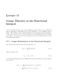 Lecture 17 Gauge Theories in the Functional Integral