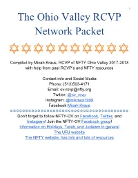 The Ohio Valley RCVP Network Packet ✡✡✡✡✡✡✡✡✡✡ Compiled by Micah Kraus, RCVP of NFTY Ohio Valley 2017-2018 with Help from Past RCVP’S and NFTY Resources