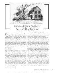 A Genealogist's Guide to Seventh Day Baptists