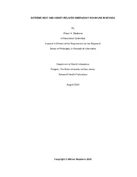 EXTREME HEAT and KIDNEY-RELATED EMERGENCY ROOM USE in NEVADA by Allison A. Stephens a Dissertation Submitted in Partial Fulfillm