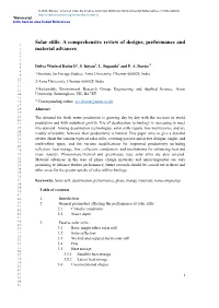 Solar Stills: a Comprehensive Review of Designs, Performance and 1 2 Material Advances 3 4 5 6 1 1 2 *3 7 Dsilva Winfred Rufus D , S
